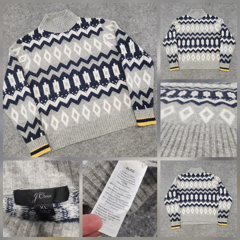J Crew Womens XL Alpaca Wool Nylon Blend Soft Knit Fair Isle Nordic Sweater